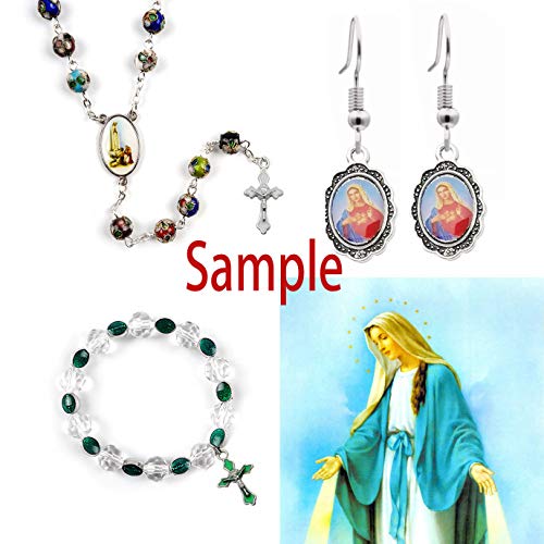 50pcs Antique Silver Picture Jesus Enamel Our Lady Miraculous Medal Floral Rosary Centerpiece Alloy Crucifix Cross Mother's Day Pendants Charms for Jewelry Making (M218) - color: M218-50