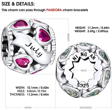NINGAN Birthstone Charms 925 Sterling Silver Love Heart Openwork Bead for Charm Bracelets and Necklaces with 5A Cubic Zirconia, Birthday Mothers Day Jewelry Gifts Women