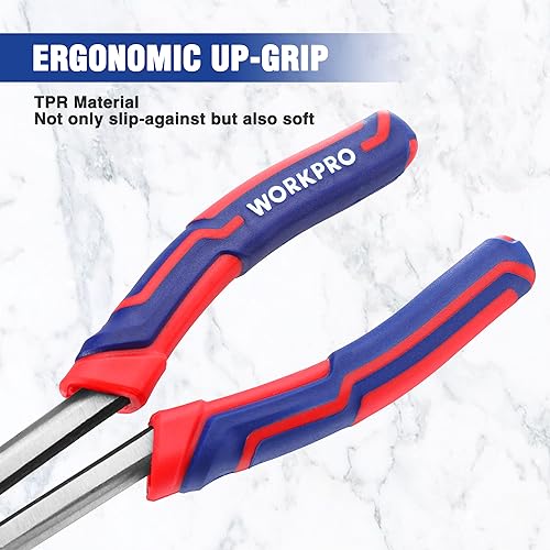 WORKPRO Premium 11” Extra Long Needle Nose Pliers, Paper Clamp Precision, Heavy-Duty CRV Steel, Soft Grip - style: 11-inch