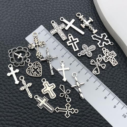 WOCRAFT 60pcs Antique Silver Cross Bracelet Charms for Jewelry Making Sets DIY Necklace Bracelet Keychain Crafting Charms Kit Craft Supplies (SN905) - color: Antique Silver, size: Cross Charms