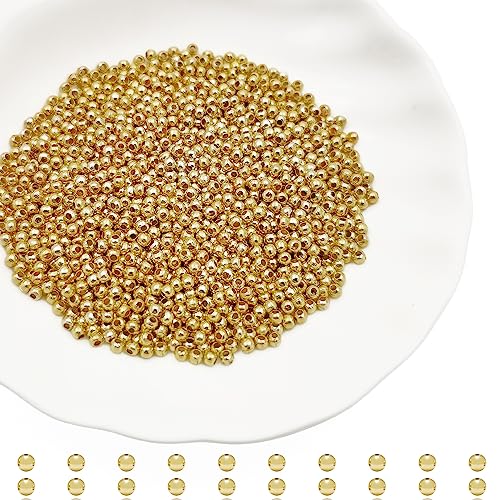 2500Pcs 2mm Metal Spacer Beads Metallic Plated Round Smooth Loose Beads, Bracelet Making Clamp End Stopper Spacer Beads for Jewelry Making (K-Gold) - color: K-Gold, size: 2MM