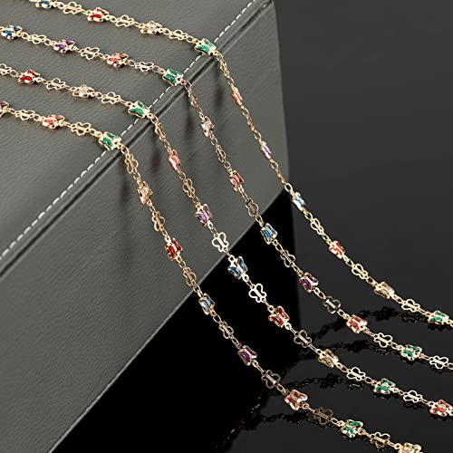 16.4 Feet Gold Plated Necklace Chain for Jewelry Making, Colorful Rhinestone Butterfly Cable Link Chain Bulk with Open Jump Rings and Lobster Clasps - color: Colorful Butterfly- Gold