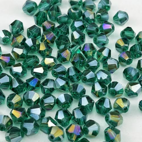 200pcs 6mm Bicone Crystal Glass Beads Faceted Bicone Crystal Beads Bulk Glass Spacer Beads for Bracelets Necklace Pendants Earrings DIY Jewelry Craft Making(Peacock Green AB) - color: Peacock Green AB, size: 6mm