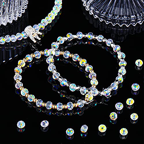800 Pieces 6mm Crystal Rondelle Glass Beads Faceted Rondelle Beads DIY Glass Crystal for Jewelry Making Suncatchers Bracelets Necklace Pendants Supplies(Ab Color)
