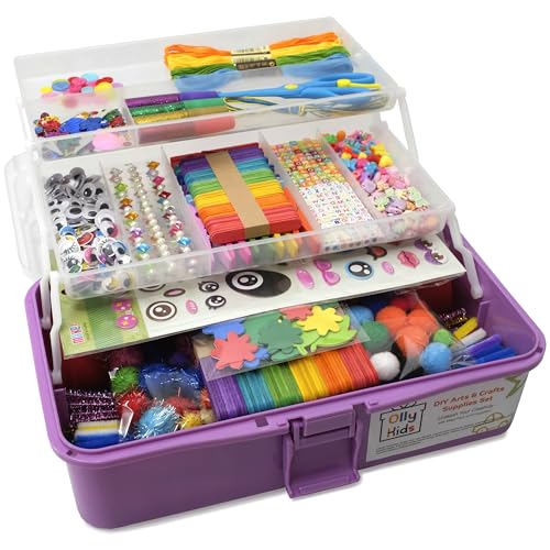Olly Kids Arts and Crafts Supplies Set- 1000+ Pieces Giftable Craft Box for Kids: DIY Craft Supplies for Toddlers, School Project, and Homeschool - color: Purple