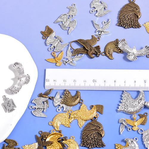 stino 100g Metal Pendant Charms for Jewelry Making, Bulk Silver & Gold Plated Charms for Braclet Necklace Crafts, Animal Plant Flower Pet and so on - color: Eagle Bronze Glod
