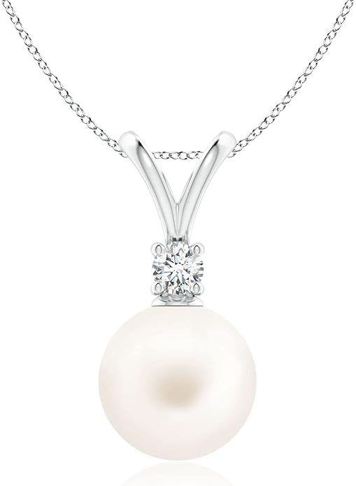 Angara Freshwater Pearl Pendant for Women | Freshwater Pearl V-Bale Pendant in 14K Solid Gold/Platinum With 18" Chain | June Birthday, Anniversary, Gemstone Jewelry Gift