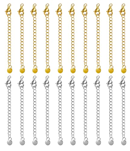 20PCS Stainless Steel Curb Chain Extender Gold and Silver Necklace Extenders 2 Inch Necklaces Bracelet Anklet Extension for Jewelry Making Supplies - color: Circular