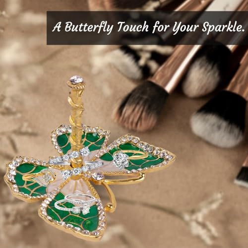 Matashi Butterfly Jewelry Holder for Women, Enamel - Gold Plated Jewelry Stand Organizer Ring Holder w/Crystals, Gift for Mom on Christmas, Mother’s Day, Birthday, Anniversary, Valentine’s Day, Green - color: Green