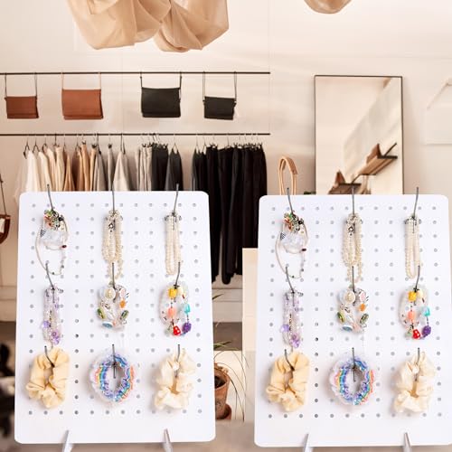 2 Pcs Wooden Pegboard Display Stand with 20 Pcs Metal Hooks for Craft Shows 17" X 13" Jewelry and Key Ring Retail Display Racks Retail Rack Pegboard Display Board for Selling Peg Board Rack Organizer