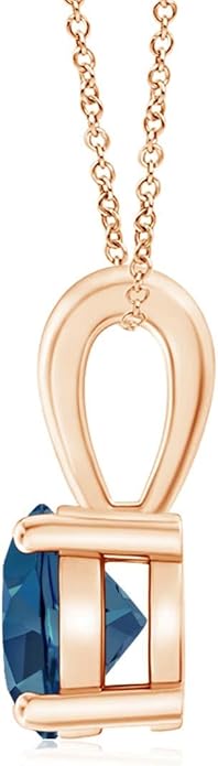 Angara Natural Blue Topaz Solitaire Pendant for Women | Classic Prong-Set Round Blue Topaz Pendant in 14K Solid Gold/Silver/Platinum With 18" Chain | December Birthday, Gemstone Jewelry Gift