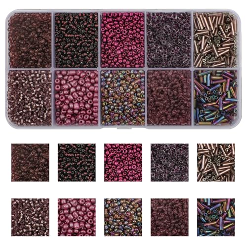 Approx 5000pcs 12/0 Glass Seed Beads for Jewelry Making, 2mm Mix 10 Colors Tube Beads Glass Bugle Beads Waist Beads Kit for Bracelets Necklaces Earrings DIY Supplies (Purple) - color: Purple