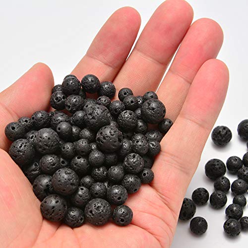 NCB 100pcs Genuine Gemstone Loose Beads 6mm Natural Stone Beads Round Real Energy Stones for DIY Jewelry Making Bracelet Necklace, Stretch Unisex (Black Volcanic Lava, 6mm 100Beads) - color: Black Volcanic Lava, size: 6mm 100beads