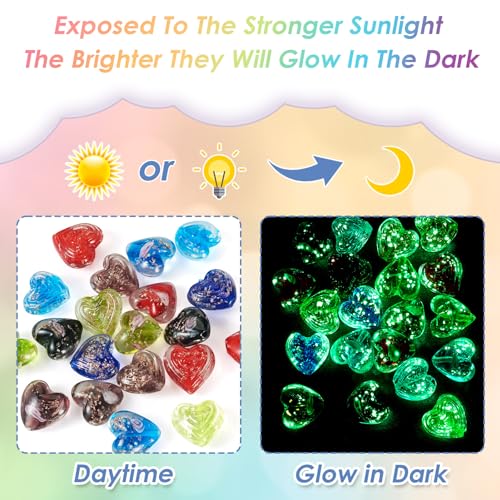 Glow in The Dark Heart Beads Lampwork Glass Love Heart Beads Craftdady 20Pcs Colorful Luminous Handmade Gold Sand Sweet Love Spacer Bead for DIY Craft Earring Bracelet Necklace Jewelry Making - color: Luminous
