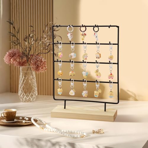 Earring Stand Display for Selling, Wood Earring Rack Tower Display Holder Stand with Card (4 Tier,20 Hooks, Black) - color: Black
