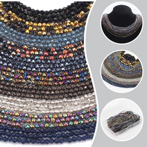 30 Strands 32 Faceted Glass Beads for Jewelry Making 4500pcs 2mm Miny Spacer Bead Round Small Craft Glass Beads for Bracelets Necklaces Earrings (Black Series) - color: Black