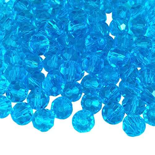 Jmassyang 200 Pieces 6mm Faceted Round Crystal Glass Beads Spacer Beads for Jewelry Making, Bracelets Necklaces Earrings Wind Chimes Suncatchers(Lake Blue) - color: Lake blue, size: 6mm