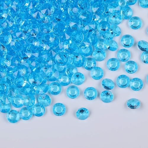 1000pcs Platic Acrylic Gems Fake Acrylic Diamonds Vase Filler Beads Faux Diamond Crystals Jewels for Makeup Brushes Holder Table Scatter Confetti Party Arts Crafts Birthday Wedding Decor - color: Aqua Blue, size: 10mm
