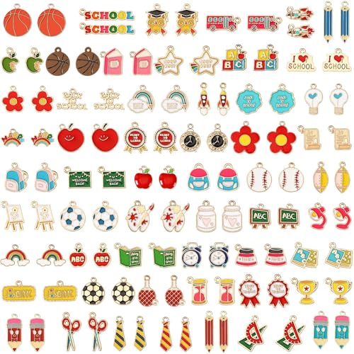 SANNIX 110Pcs Teacher Enamel Charms for Jewelry Making, Student Charms Cute Book Pencil Sports Pendants for DIY Necklace Bracelet Earring Craft Back To School Accessory - style: Back To School