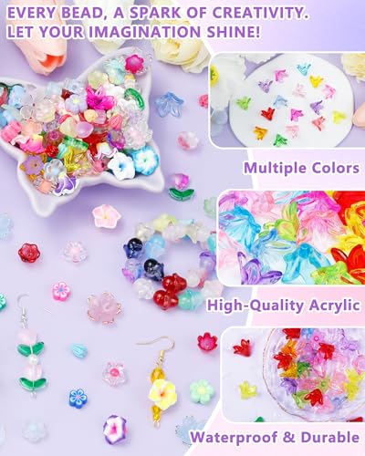 FIVEIZERO 200PCS Acrylic Lily Flower Beads, 16 Colors Trumpet Bell Floral Bead Charms for Bracelets, Necklaces & DIY Jewelry Making Crafts - color: Acrylic Lily