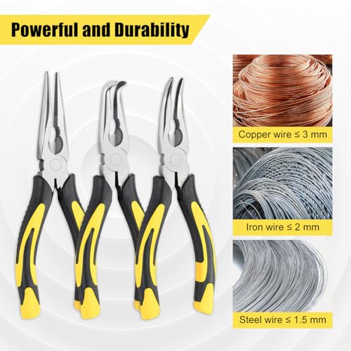 3pcs 8inch Reach Needle Nose Pliers Set,Includes Straight Needle Nose Pliers,45°&90°Bent Nose Pliers,Pliers Tool Set for Narrow Spaces