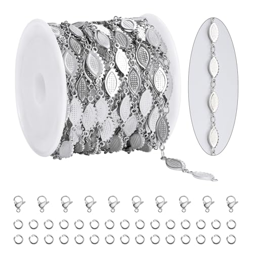 KYUNHOO 13 Feet Long Stainless Steel Bulk Chain for Jewelry Making Silver Craft Chains with Lobster Clasps Jump Rings Jewelry Supplies for DIY - color: Eyelash Steel