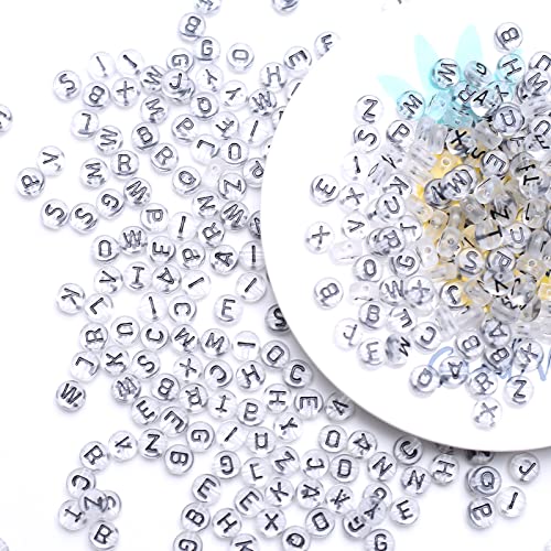 ToBeIT 1000pcs Letter Beads Acrylic Alphabet Beads Round Letter Beads Jewelry Findings Charms for DIY Bracelet Necklace Craft Making (bgtransparent-Black) - color: bgtransparent-black