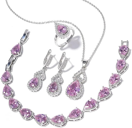 Classic Jewelry Set—Perfect for Weddings, Galas, and Everyday Wear—Includes Bracelet, Ring, Pendant Earrings, and Necklace ，Birthday Gift for Mother/Wife/Sister/Best Friend