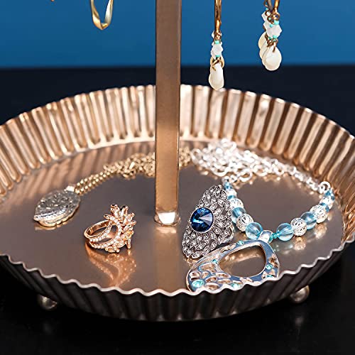 NIKKY HOME Earring Holder Hanging Organizer Stand Metal Jewelry Tree Table Top Owl Ear Stud Holder Tower Rack with Ring Tray for Girls (134 Holes), Gold - color: Rose Gold