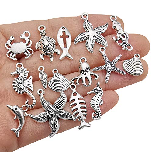 Youdiyla 100pcs Summer Beach Charms Collection, Bulk Marine Sea Animal Life Nautical Charms Metal Pendant Craft Supplies Findings for Necklace and Bracelet Jewelry Making (HM292) - color: Summer Beach Charm-100pcs