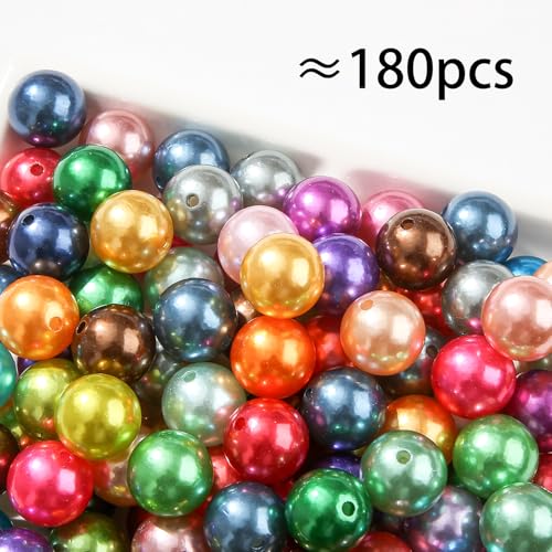 20mm Color Pearl Beads 180pcs Chunk Bubblegum Bead Color Beadbale Pen Ball Beads for Pen Bag Jewelry Making Necklace Bracelets (Pearl) - color: blue&red&green&yellow