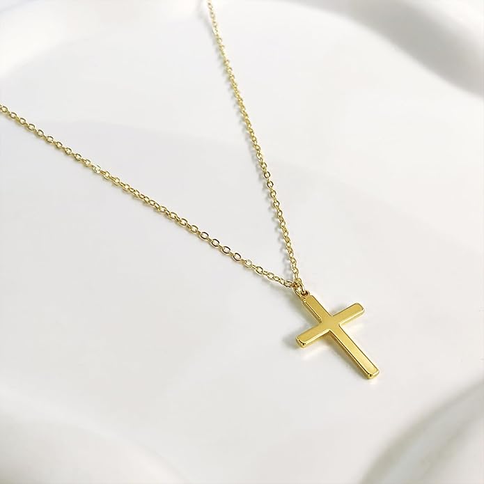 Zeffy Cross Necklace for Women,18K Gold/Silver Plated Tiny Cubic Zirconia Cross Pendant Necklace for Women Simple Layered Cross Necklaces for Women