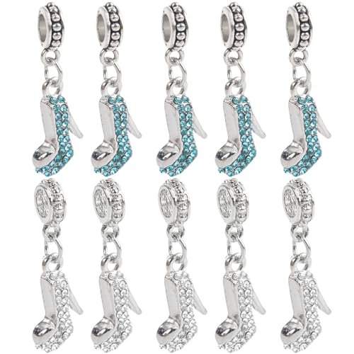 AUEAR, Fashion Crystal High Heel Shoe Shape Charms Bulk Pendant Jewelry Findings for Jewelry Making Necklace Bracelet DIY - color: Silver & Blue