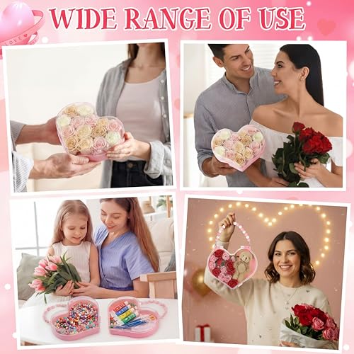 Youyole 6 Pcs Mother's Day Small Heart Box Containers with Handle Reusable Plastic Gift Bag Portable Jewelry Organizer for Flower Gifts Candy Snack Food Party Favor(Pink)
