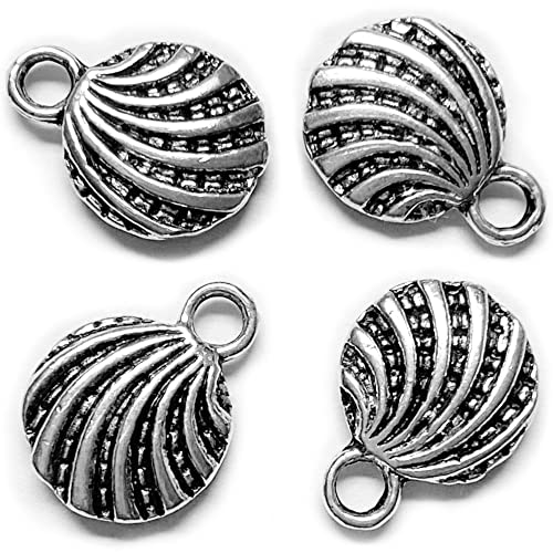 Heather's cf Silver Sea Charms – Antique Pendants, Non-Tarnish, Lead-Free & Nickel-Free, Bulk Ocean Animal Charms for DIY Jewelry, Bracelets, Necklaces, Earrings, Beach Craft Supplies (Sea Animals) - color: Seashell Scallop - 90 Pc