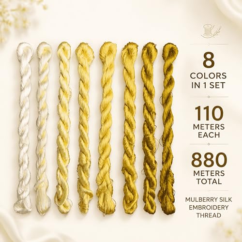 Natural 100% Silk Thread, Handmade Embroidery Thread Silk Floss 8 Colors 110m Each (63) - color: 63
