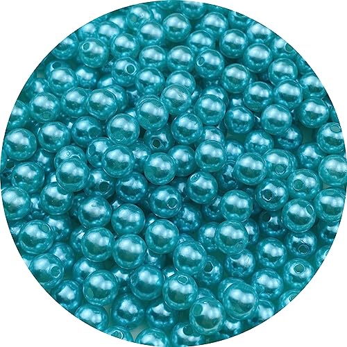 Pinhoollgo 300pcs Pearl Beads 8mm Round Pearl Beads with Hole for DIY Bracelet Necklace Jewelry Making Supplies Handmade Craft(Lake Blue) - color: Lake Blue, size: 8mm/300pcs
