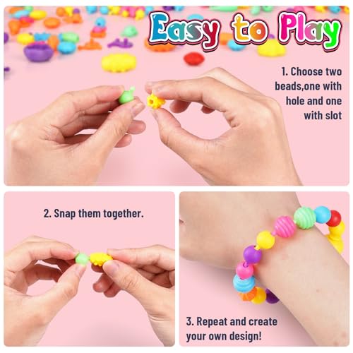 FUNZBO 650pcs Pop Beads - Jewelry Making Kit for 3 4 5 6 7 8 Year Old Little Girls, Arts and Crafts Toys for Kids, Necklace Bracelet Creativity Snap Set Birthday Gifts - size: Large