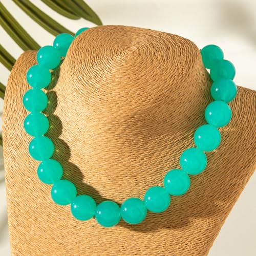 Colorful Chunky Beaded Necklace for Women Acrylic Bead Choker Necklaces Fashion Large Round Beads Necklaces for Women Handmade Summer Jewelry - color: Cyan Beaded Necklace