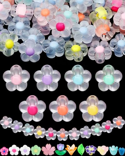 FIVEIZERO 300PCS Acrylic Flower Beads — Multicolor Transparent Flower Bracelet Charms for DIY Jewelry Making, Bracelets & Necklaces - color: Frosted Acrylic