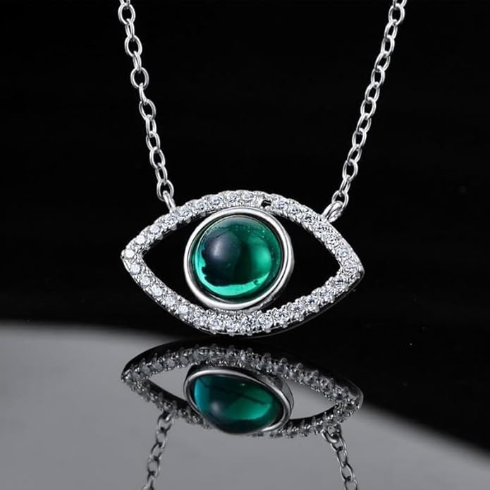 14K Gold/18K Gold Emerald Necklace with Evil Eye Pendant, Protective Jewelry Accessory for Fashion Forward Women