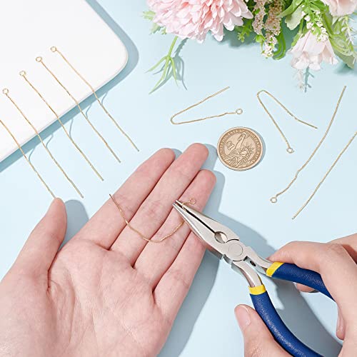 Beebeecraft 1 Box 10Pcs 18K Gold Plated Ear Threads Dangle Bar Through Threaded Long Chain Earrings Pierced Dangling Drop Stud Earrings with Loop 3.34inch - color: Golden, size: 87mm