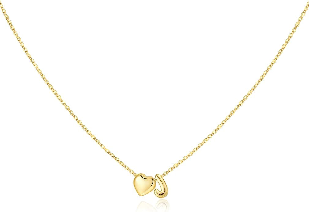 M MOOHAM Valentines Gifts for Kids Her - Heart Initial Necklaces for Women Girls 14K Gold Plated Tiny Heart Necklace Jewelry for Kids Personalized Birthday Gifts for Teen Girls Trendy