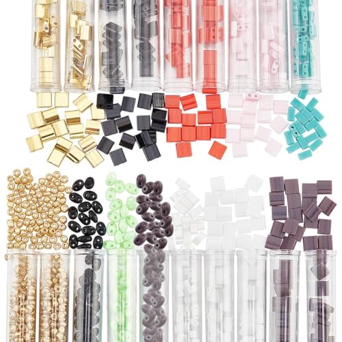 NBEADS About 750 Pcs 2-Hole Beads Glass Seed Beads Set, 2 Styles 2-Hole Glass 3 Colors Czech Two-Hole Seed for Bracelet Necklace Earring Jewelry Making - color: 750pcs4 StylesSeed Beads Kit