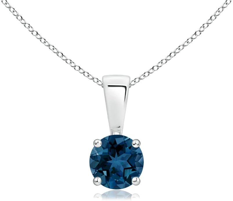 Angara Natural Blue Topaz Solitaire Pendant for Women | Classic Prong-Set Round Blue Topaz Pendant in 14K Solid Gold/Silver/Platinum With 18" Chain | December Birthday, Gemstone Jewelry Gift