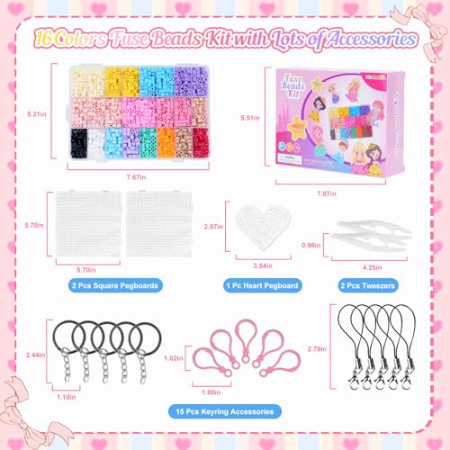Meland Princess Fuse Beads Craft Kit for Girls, 5mm Beads Set with Pegboards & Accessories, Creative DIY Art Toy for Kids Ages 5-12, Perfect Birthday or Christmas Gift for Little Princesses - size: 4800 pcs without Iron