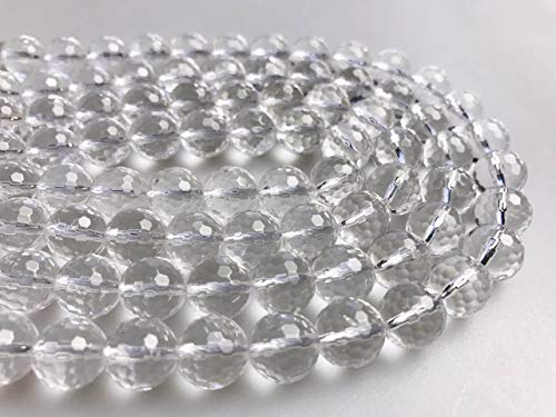 JM Design Clear Quartz Crystal Faceted Round Loose Gemstone Beads Size 4mm 15.5" Strand for Jewelry Making - size: 4mm