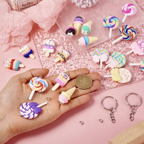 Craftdady Resin Plastic Miniature Food Snack Pendants Charms Ice Drink Juice Pendants Cute Bottle Fruit Keychain Charms Hang Ornament for DIY Craft Earring Bracelet Necklace Jewelry Making - color: Mixed Color Lollipop (48-56x27-29mm)