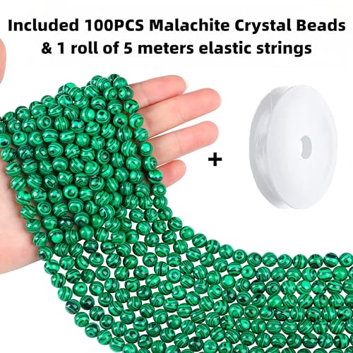 QINJIEJIE 100PCS Malachite Beads 8mm Natural Stone Beads Round Loose Gemstone Bead for Bracelet Beading Crystal Jewelry Making DIY Necklace Earrings 0.32" - color: Malachite, size: 100PCS
