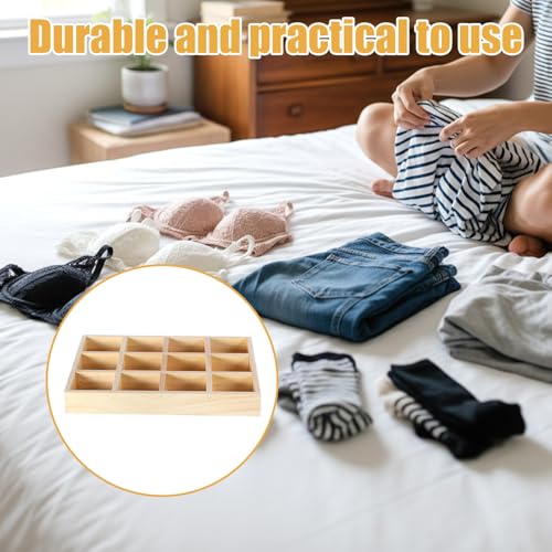 2 Pack Wooden Sorting Tray Grid Display Wood Divided Organizer Rectangular Vanish Finished Section Box for Rings Earrings Necklaces Bracelets (12 Compartments, 12.9 x 9.1 x 1.55 Inch)